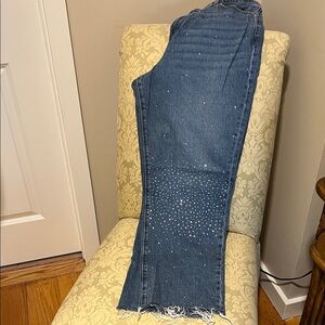 LOFT Blue Straight Leg Jeans with Sparkle Accents